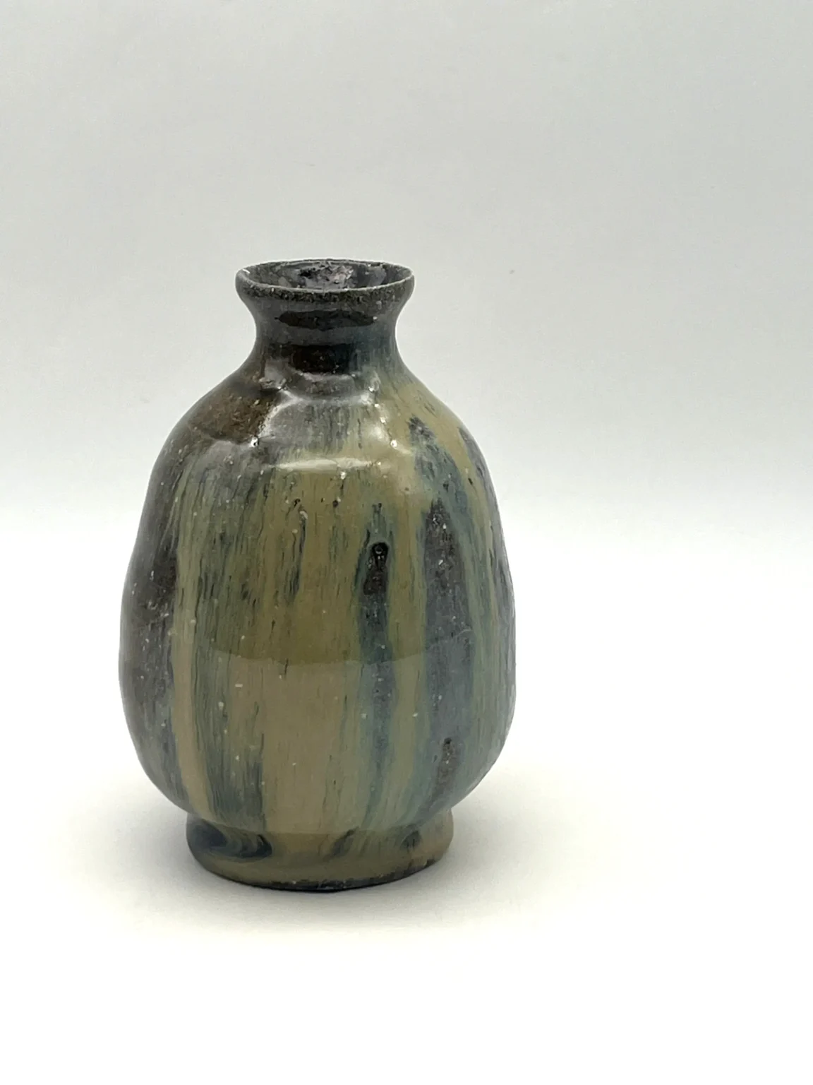 Anagama brown sake bottle, side view by Timi Lantos Ceramics