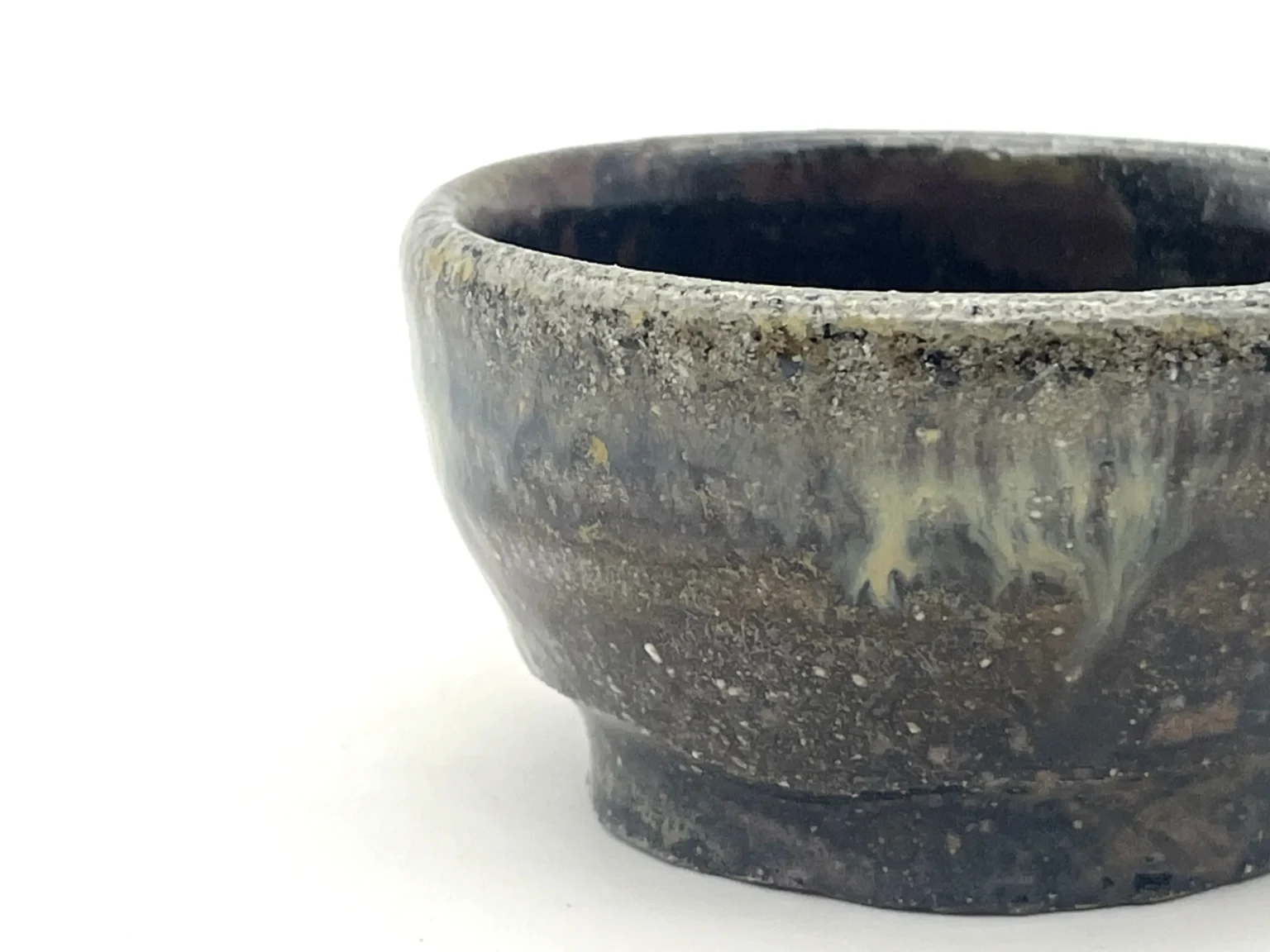 Ochoko with a unique glaze, side view by Timi Lantos Ceramics