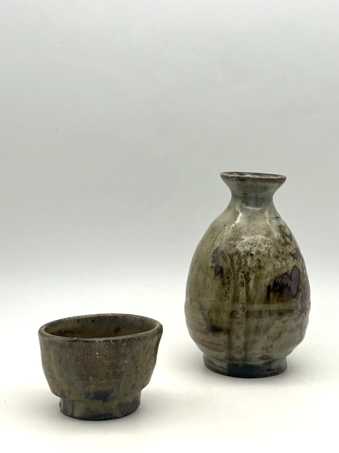 Anagama sake bottle with natural ash glaze by Timi Lantos Ceramics