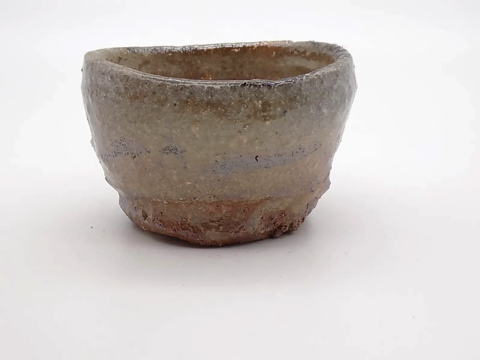 Rustic brown sake cup, top view 01 by Timi Lantos Ceramics