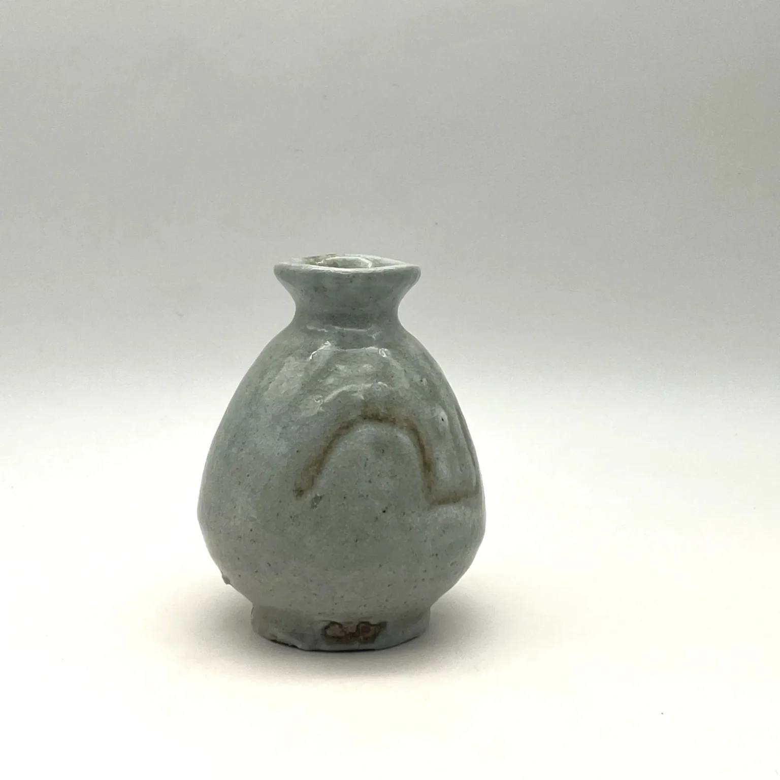 White tokkuri sake bottle with reduction carbon trap effect by Timi Lantos Ceramics