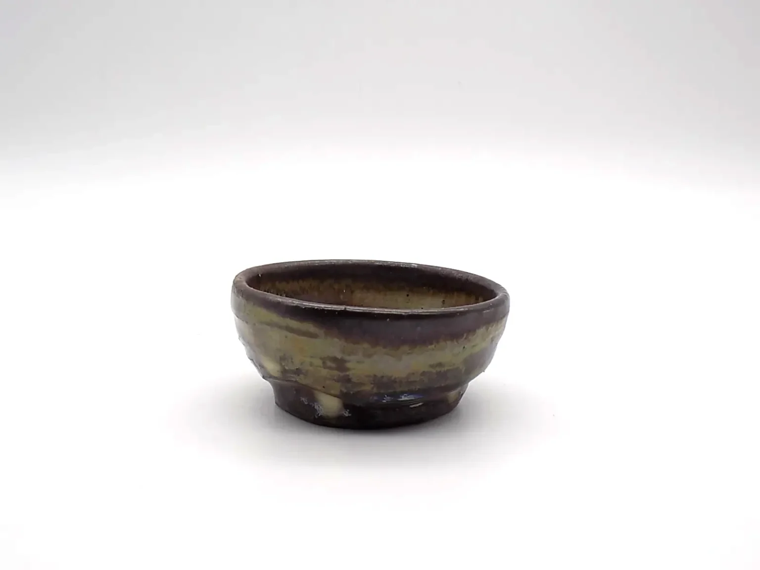 wheel thrown sake cup brown side view by Timi Lantos Ceramics