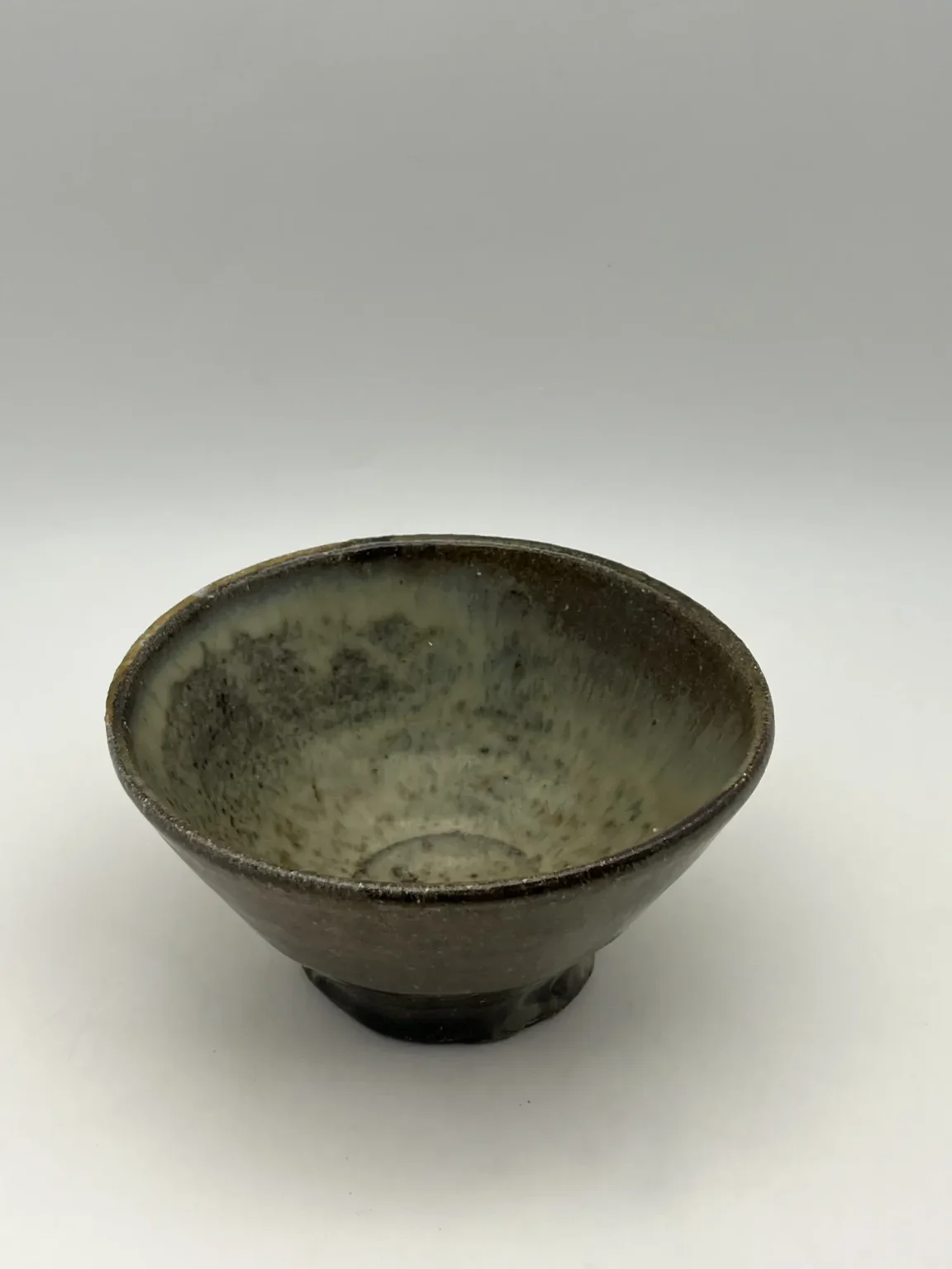 Wood-fired wheel-thrown matcha bowl with glaze gradation by Timi Lantos Ceramics