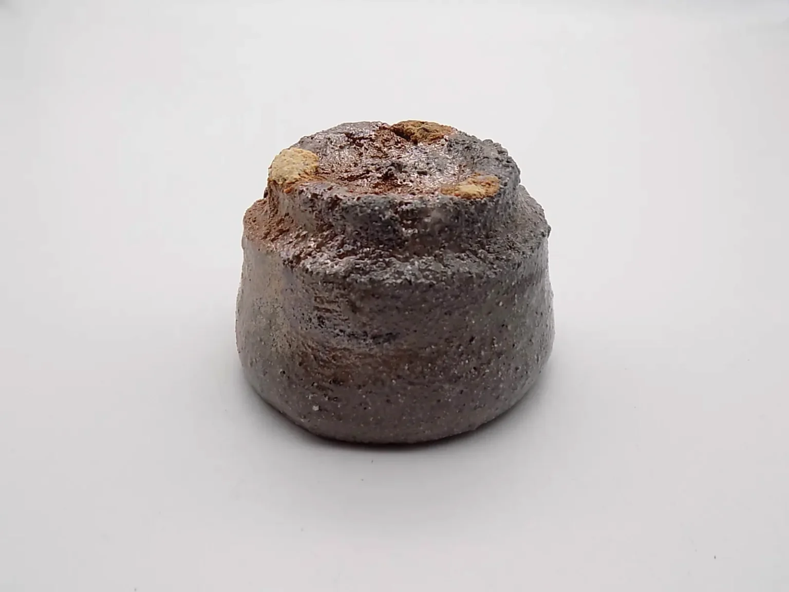 wood fired sake cup brown texture bottom view by Timi Lantos Ceramics