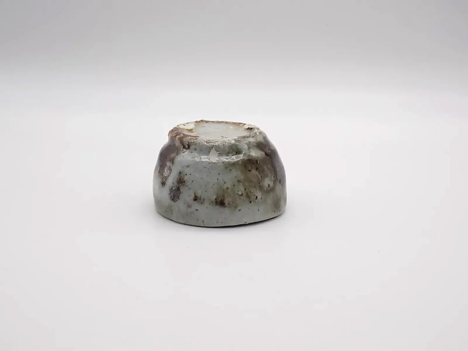 wood fired sake cup feldspar glaze top view by Timi Lantos Ceramics